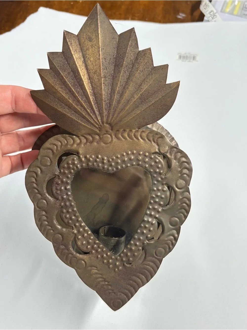 Heart-Shaped Rustic Metal Wall candle Holder in Brown Tin